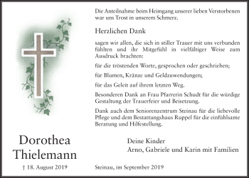 Traueranzeige von Dorothea Thielemann von FZ