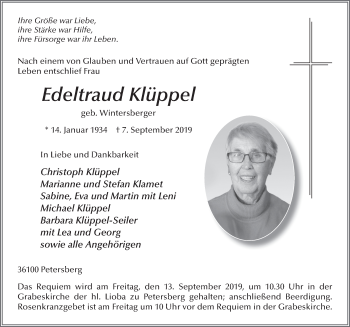 Traueranzeige von Edeltraud Klüppel