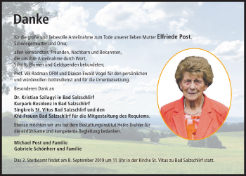 Traueranzeige von Elfriede Post von FZ