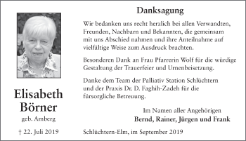 Traueranzeige von Elisabeth Börner von FZ