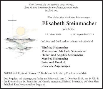 Traueranzeige von Elisabeth Steinmacher von FZ