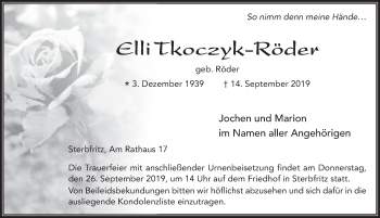 Traueranzeige von Elli Tkoczyk-Röder von FZ