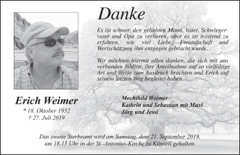 Traueranzeige von Erich Weimer von FZ
