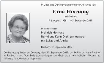 Traueranzeige von Erna Hornung von FZ
