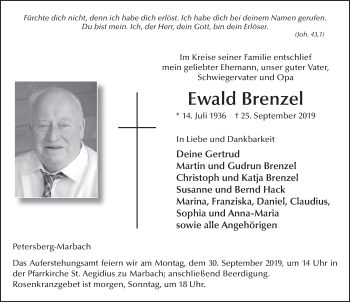 Traueranzeige von Ewald Brenzel