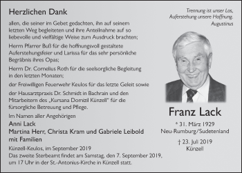 Traueranzeige von Franz Lack von FZ