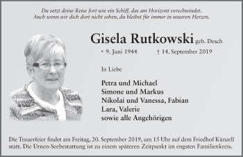 Traueranzeige von Gisela Rutkowski von FZ