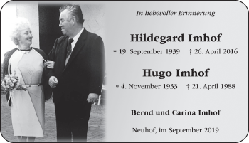 Traueranzeige von Hildegard Imhof von FZ