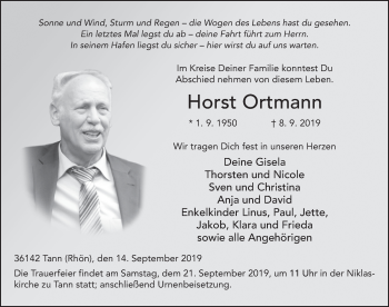 Traueranzeige von Horst Ortmann von FZ