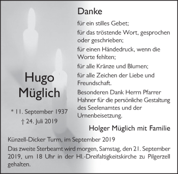 Traueranzeige von Hugo Müglich von FZ