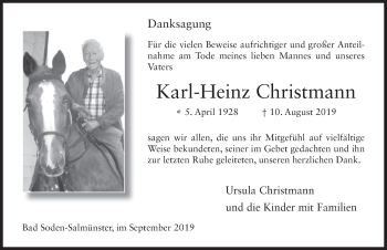 Traueranzeige von Karl-Heinz Christmann von FZ