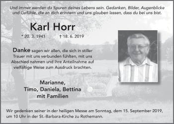 Traueranzeige von Karl Horr von FZ