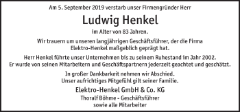 Traueranzeige von Ludwig Henkel von FZ
