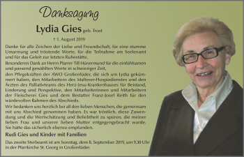 Traueranzeige von Lydia Gies von FZ