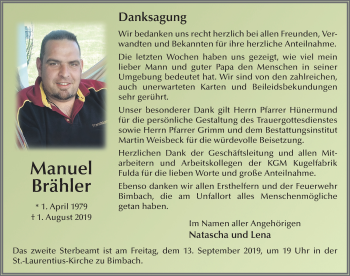 Traueranzeige von Manuel Brähler von FZ