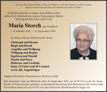 Traueranzeige von Maria Storch von FZ