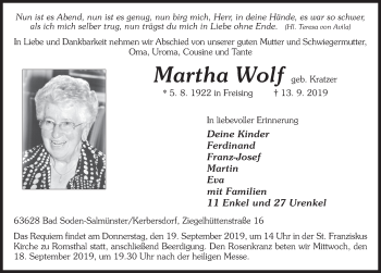 Traueranzeige von Martha Wolf von FZ