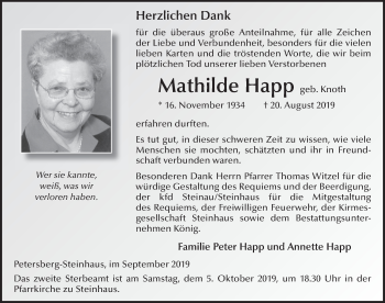 Traueranzeige von Mathilde Happ von FZ