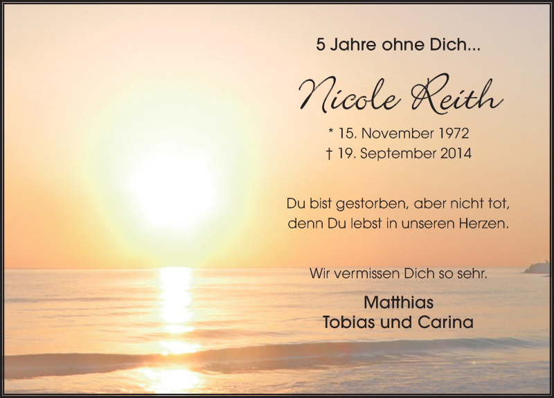  Traueranzeige für Nicole Reith vom 19.09.2019 aus FZ