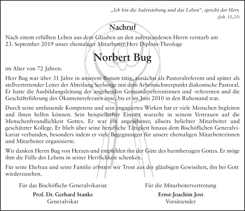  Traueranzeige für Norbert Bug vom 26.09.2019 aus FZ