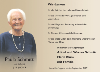Traueranzeige von Paula Schmitt von FZ