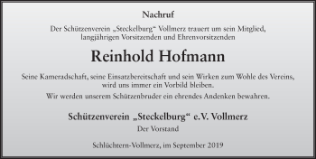 Traueranzeige von Reinhold Hofmann von FZ