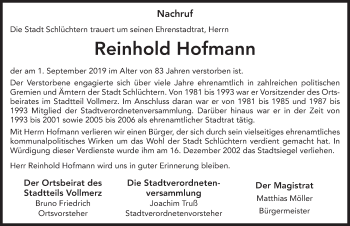 Traueranzeige von Reinhold Hofmann von FZ