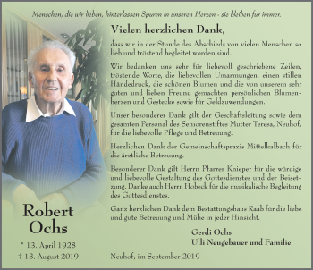 Traueranzeige von Robert Ochs von FZ