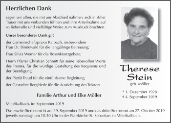 Traueranzeige von Therese Stein von FZ
