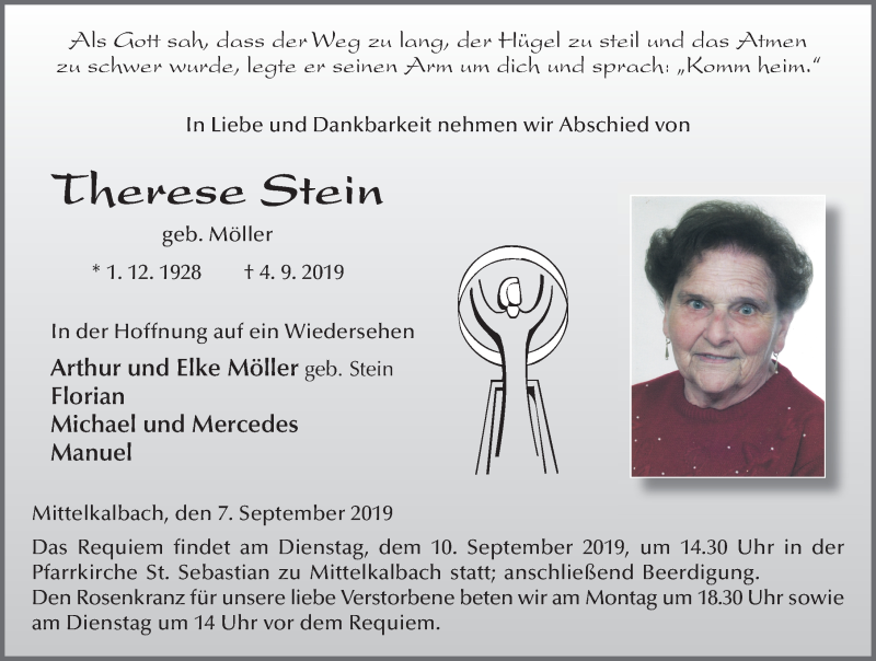  Traueranzeige für Therese Stein vom 07.09.2019 aus FZ