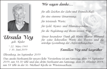Traueranzeige von Ursula Vey von FZ