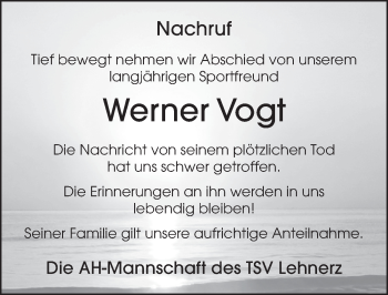 Traueranzeige von Werner Vogt von FZ