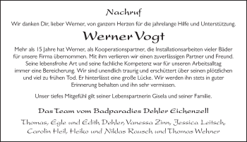 Traueranzeige von Werner Vogt von FZ