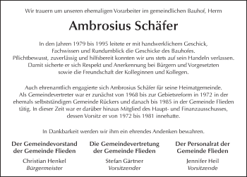 Traueranzeige von Ambrosius Schäfer von FZ