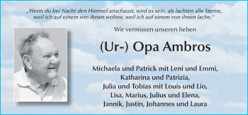 Traueranzeige von Ambrosius Schäfer von FZ