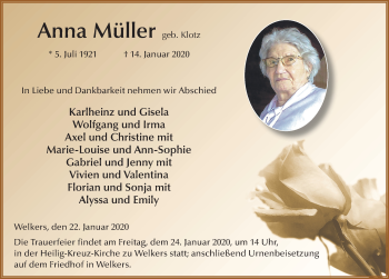 Traueranzeige von Anna Müller von FZ