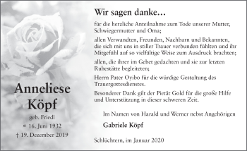 Traueranzeige von Anneliese Köpf von FZ