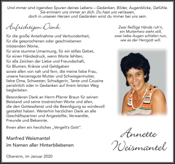 Traueranzeige von Annette Weismantel von FZ