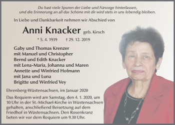 Traueranzeige von Anni Knacker von FZ