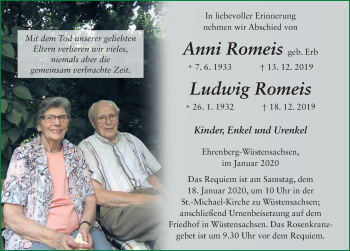 Traueranzeige von Anni Romeis von FZ