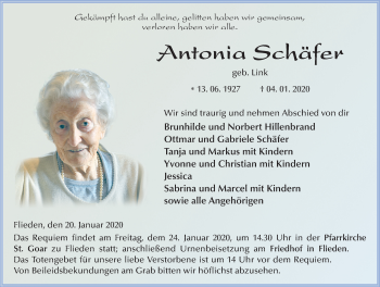Traueranzeige von Antonia Schäfer von FZ