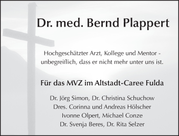 Traueranzeige von Bernd Plappert von FZ