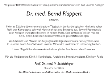 Traueranzeige von Bernd Plappert von FZ