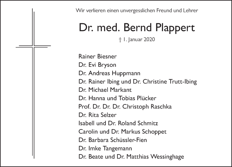  Traueranzeige für Bernd Plappert vom 09.01.2020 aus FZ