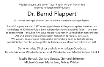 Traueranzeige von Bernd Plappert von FZ