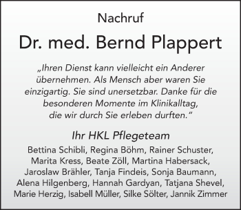 Traueranzeige von Bernd Plappert von FZ