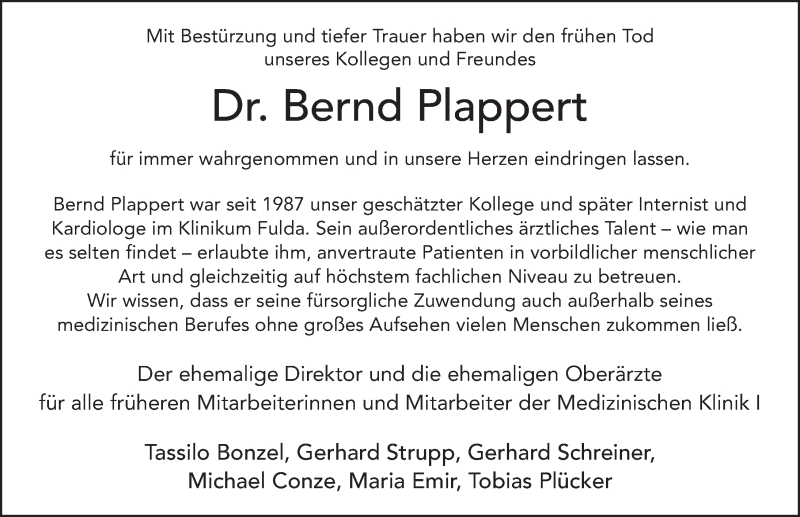  Traueranzeige für Bernd Plappert vom 08.01.2020 aus FZ