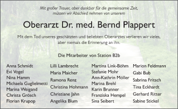 Traueranzeige von Bernd Plappert von FZ