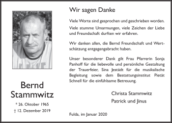 Traueranzeige von Bernd Stammwitz von FZ