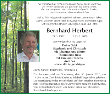 Traueranzeige von Bernhard Herbert von FZ